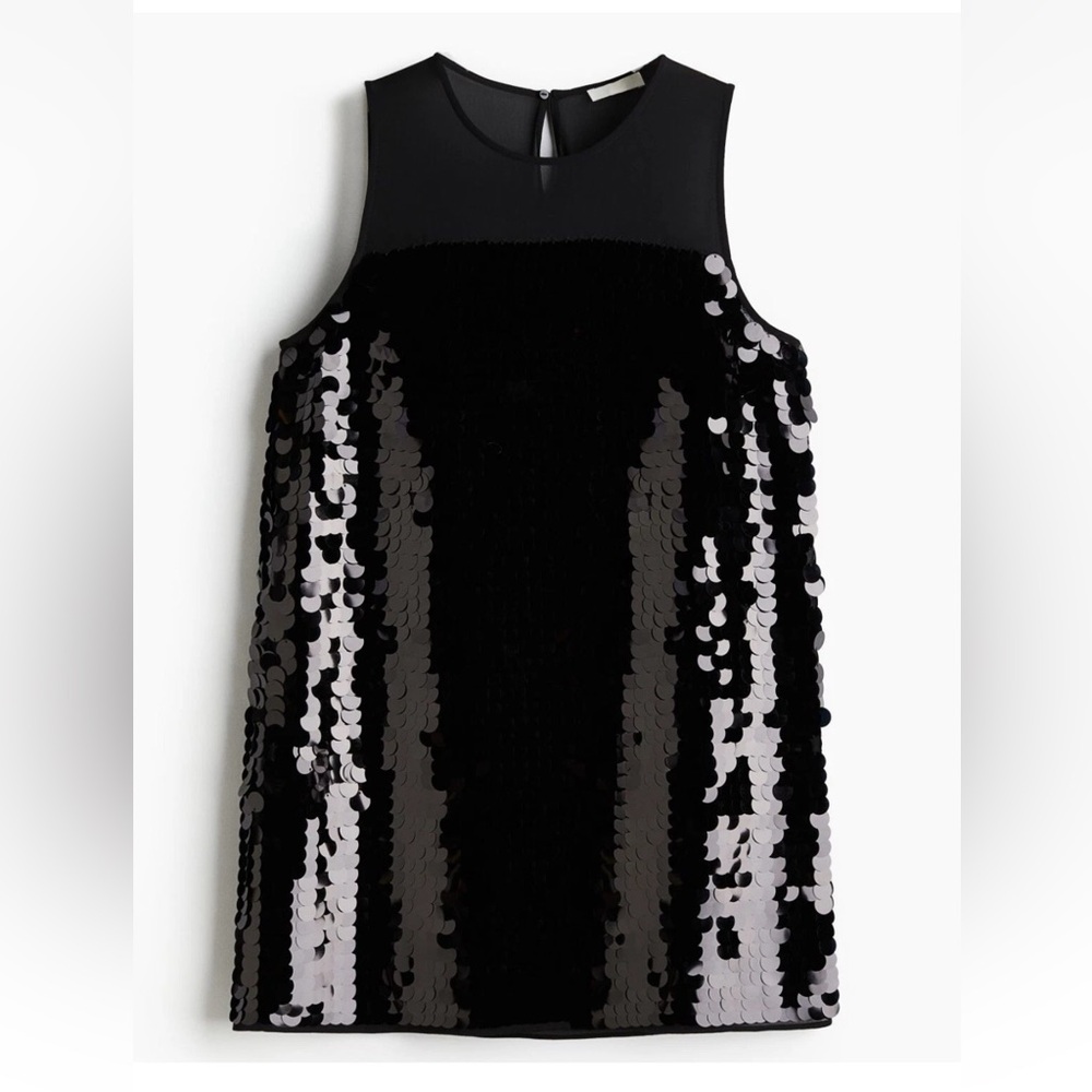 NWT H&M Black Chiffon & Large Sequin Sleeveless Dress, XL